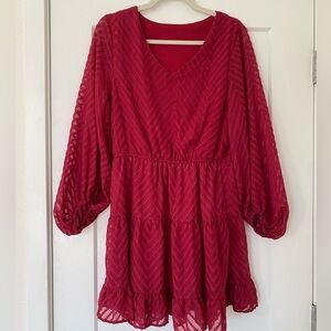 Long sleeve sheer sleeve chevron patterned dress